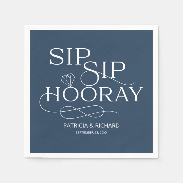 Sip Sip Hooray Engagement Party Blue Napkins (Front)