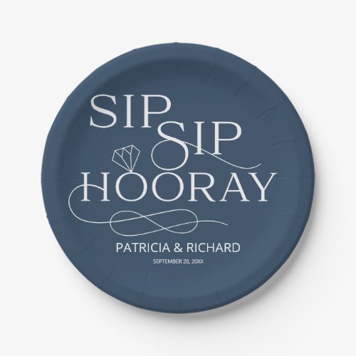 Sip Sip Hooray Engagement Party Blue Paper Plates