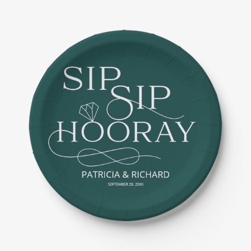 Sip Sip Hooray Engagement Party Green Paper Plates