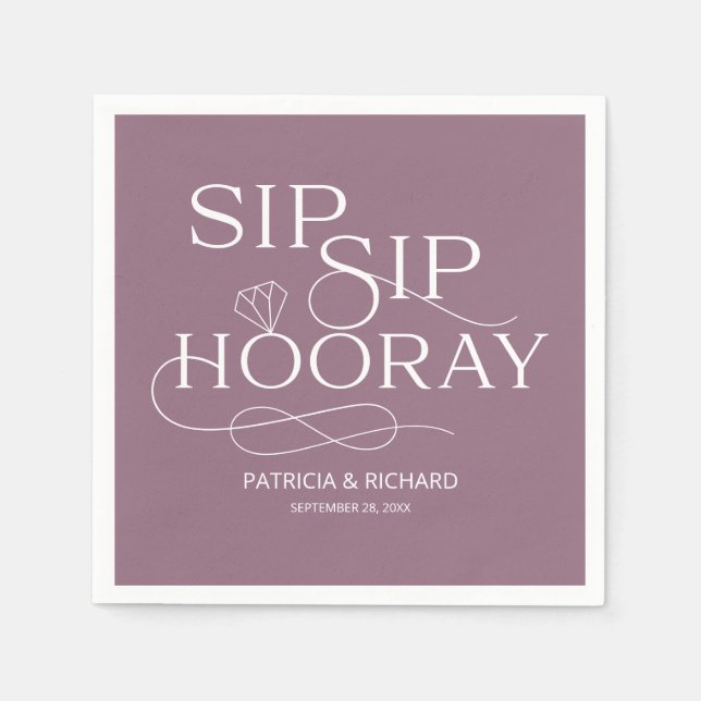 Sip Sip Hooray Engagement Party Purple Napkins (Front)