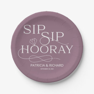 Sip Sip Hooray Engagement Party Purple Paper Plates