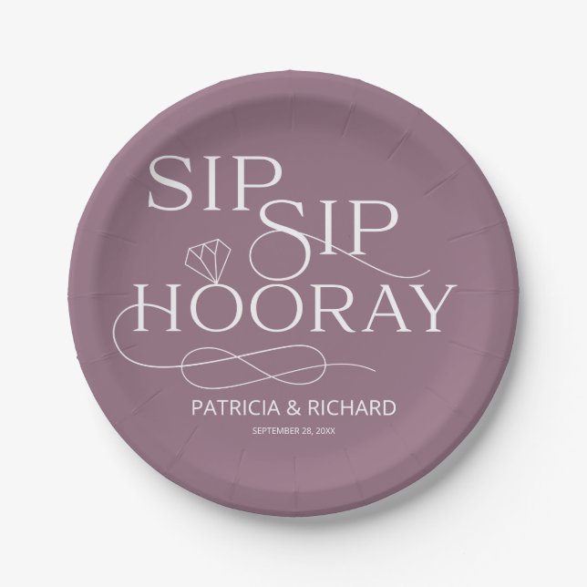 Sip Sip Hooray Engagement Party Purple Paper Plates (Front)