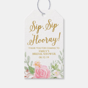 Sip Sip Hooray Floral Bridal Shower Wine Gift Tags
