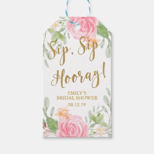 Sip Sip Hooray Floral Bridal Shower Wine Gift Tags