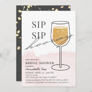 Sip Sip Hooray Gold Wine Glass Pink Bridal Shower Invitation