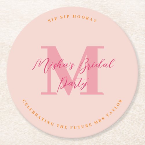 Sip Sip Hooray Initial Pink Coaster