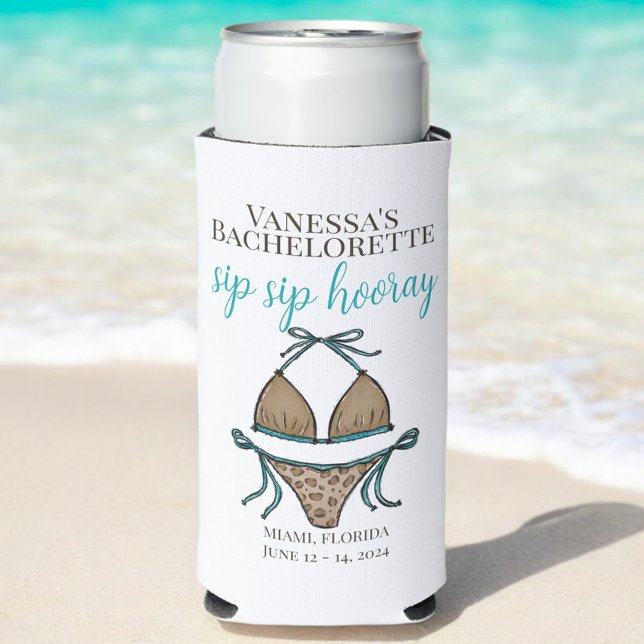 Sip Sip Hooray Leopard Bikini Bachelorette Party  Seltzer Can Cooler (Creator Uploaded)