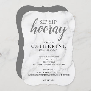 Sip Sip Hooray Marble, Black & White Bridal Shower Invitation