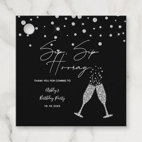 Sip Sip Hooray Modern Black  White Birthday Quote Favor Tags