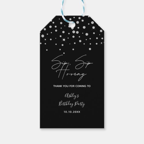 Sip Sip Hooray Modern Black  White Birthday Quote Gift Tags
