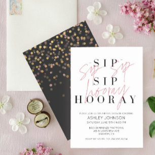 Sip Sip Hooray Modern Black White Bridal Shower Invitation