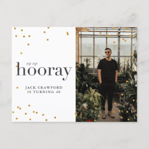Sip sip hooray modern elegant birthday party invit postcard