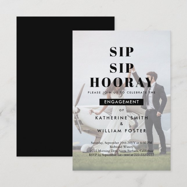 Sip Sip Hooray Photo background Engagement Party  Save The Date (Front/Back)
