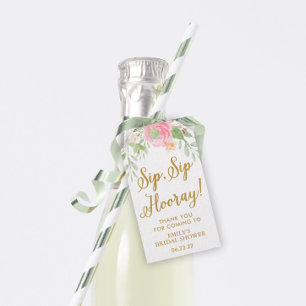 Sip Sip Hooray Pink Floral Bridal Shower Wine Gift Tags