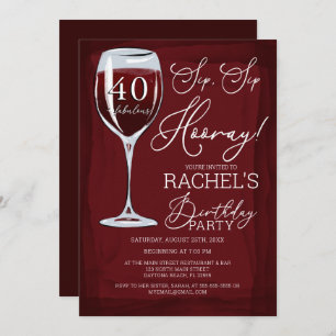 Sip Sip Hooray Red Wine Birthday Party Invitation