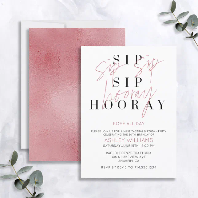 Sip Sip Hooray Geburtstagseinladungen Mit Umschlägen – 20 Set, Rosen-Tassen-Design, Doppelseitig