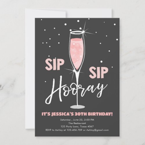 Sip Sip Hooray Rose Wine Surprise Pink Birthday Invitation