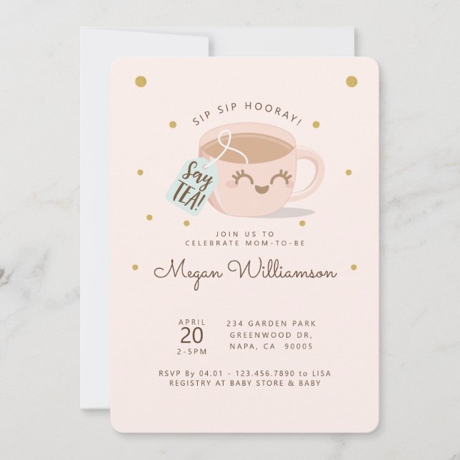 Sip Sip Hooray Say Tea Pink Baby Shower Tea Party Invitation (Front)