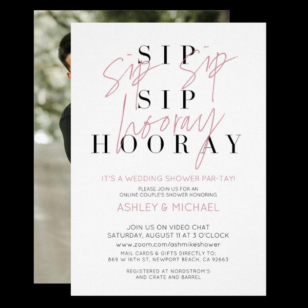 Sip Sip Hooray Simple Photo Virtual Wedding Shower Invitation