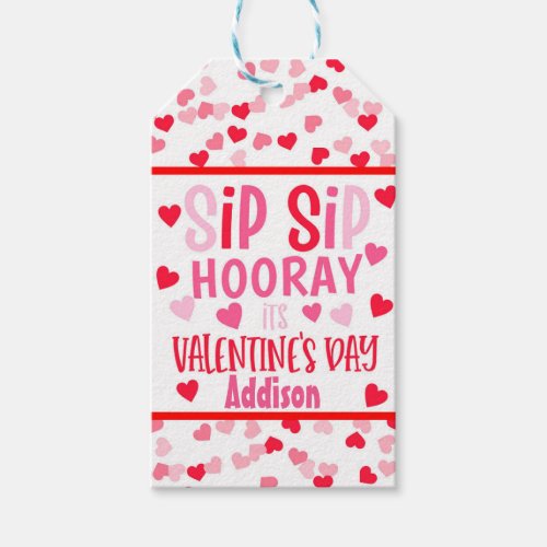 Sip SIp hooray straw valentine favor Round Favor T Gift Tags