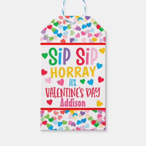 Sip SIp hooray straw valentine favor Round Favor T Gift Tags