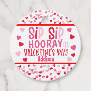 Sip SIp hooray straw valentine favor Round Tags
