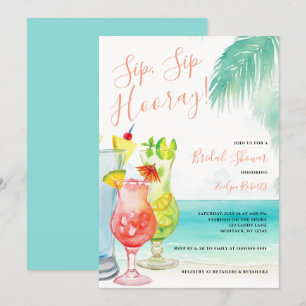 Sip Sip Hooray Tropical Cocktails Bridal Shower Invitation