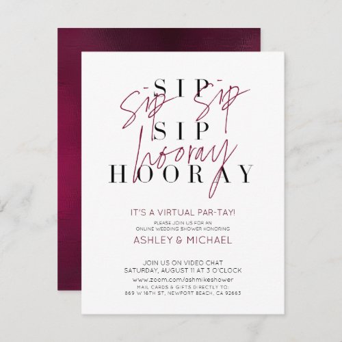 Sip Sip Hooray Virtual Wine Wedding Shower Party Invitation