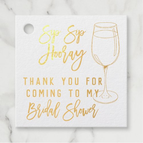 Sip Sip Hooray Watercolor Wine Gold Bridal Shower Foil Favor Tags