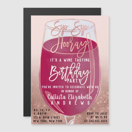 Sip Sip Hooray Watercolor Wine Tasting Birthday Magnetic Invitation