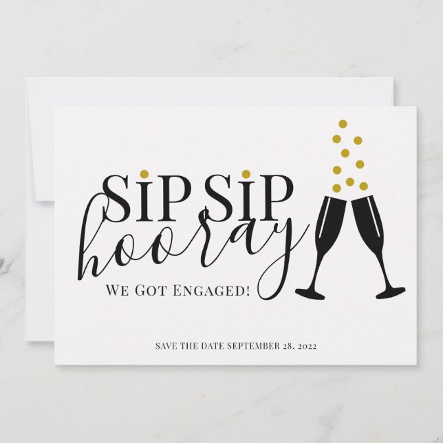 Sip Sip Hooray We Got Engaged Photo Save the Date Announcement (Front)