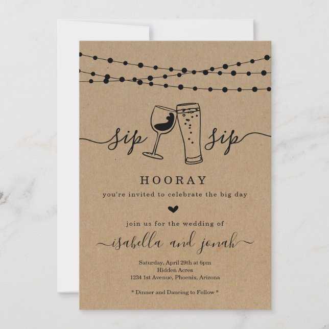 Sip Sip Hooray Wedding Invitation (Front)