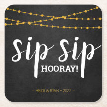 Sip Sip Hooray Wedding Shower Drink Coaster Favor