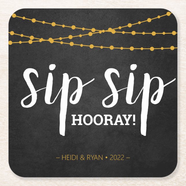 Sip Sip Hooray Wedding Shower Drink Coaster Favor (Front)