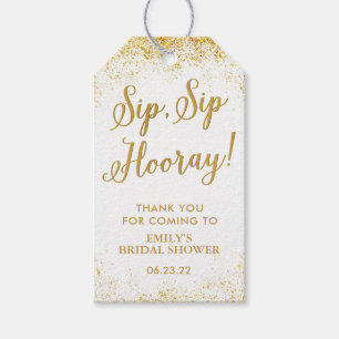 Sip Sip Hooray White and Gold Bridal Shower Wine Gift Tags