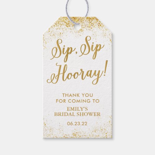 Sip Sip Hooray White and Gold Bridal Shower Wine Gift Tags