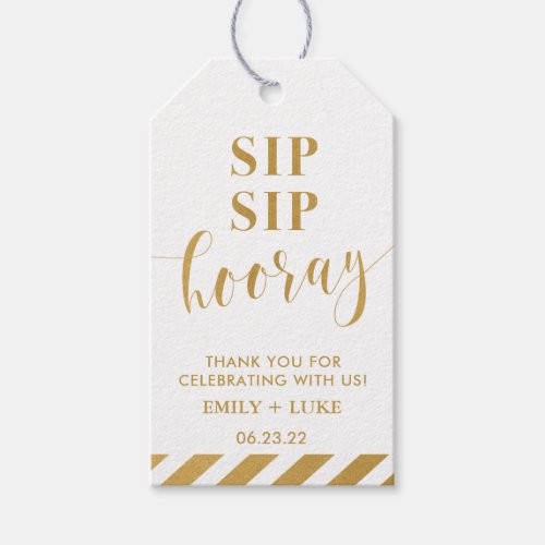 Sip Sip Hooray White and Gold Wine Wedding Favor Gift Tags