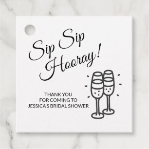 Sip Sip Hooray White Wine Glasses Bridal Shower Favor Tags