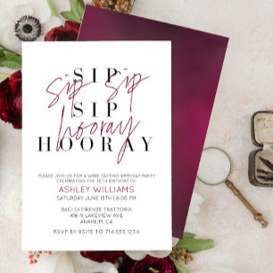 Sip Sip Hooray Wine Tasting Birthday Party Invitation