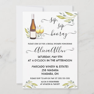 Sip, Sip, Hooray! Wine themed Bridal Shower Invitation