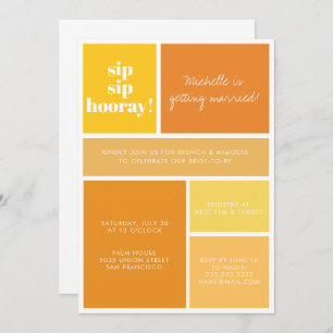 Sip Sip Hooray Yellow Orange Bridal Brunch Shower Invitation