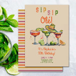 Sip Sip Margarita Colorful Fiesta 30th Birthday Invitation<br><div class="desc">A fun, colorful 30th birthday party invitation template for women with a fiesta theme, featuring a watercolor painting of three margarita glasses with a small sombrero and the title "Sip Sip Ole". A happy design for a 30th birthday invite for a woman on her thirtieth birthday celebrating with margaritas and...</div>