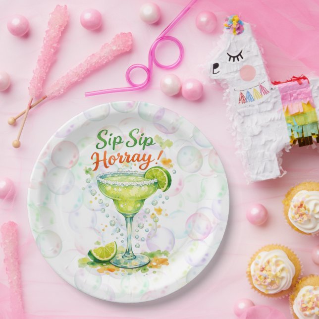Sip Sip Sip Horray Bubbles Birthday Party Paper Plates (Party)