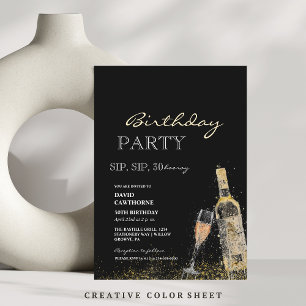 Sip, sip Splashes of Wine 30th Birthday Party Invitation