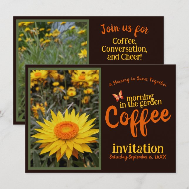 Sip Smile & Celebrate Coffee Morning in the Garden Invitation (Front/Back)