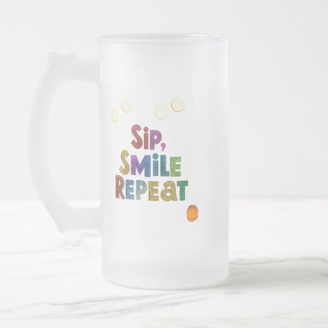 Sip, Smile, Repeat - Frosted Glass Mug 16 oz (Left)