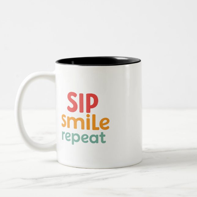 Sip, Smile, Repeat - Two-Tone Mug 11 oz (Left)