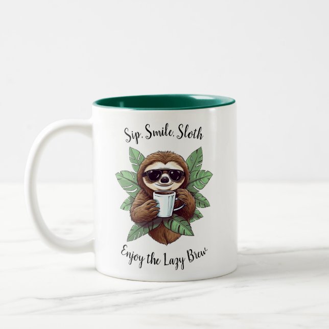 Sip Smile Sloth Funny Coffee Mug (Left)