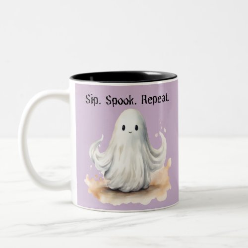Sip Spook Repeat Ghost Creepy Spooky Fun Halloween Two_Tone Coffee Mug