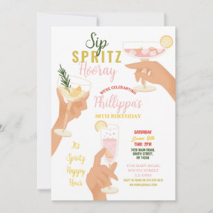 Sip Spritz Hooray Party Cocktails Drinks Birthday Invitation